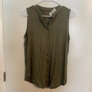 LOFT Outlet Army Green White Polka Dot Button Up Tank Shirt M